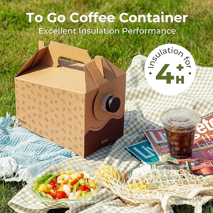 Fit Meal Prep 5 Pack 96 oz Disposable Coffee Dispensers with Handle, Insulated to Go Storage Containers, Portable Coffee Box Cold Hot Drink Dispenser Bulk for Party, Catering, Office, Take Out