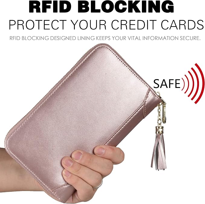 Easyoulife Credit Card Holder Wallet Womens Zipper Leather Case Purse RFID Blocking