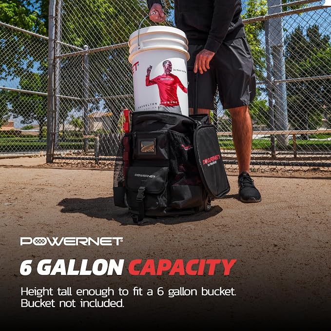 PowerNet Baseball Softball Coaching Bucket Caddy Cover, Multiple Pockets Carry Gameday Essentials, 3 Styles for 6 Gallon Bucket Organization Including All Terrain Wheeled