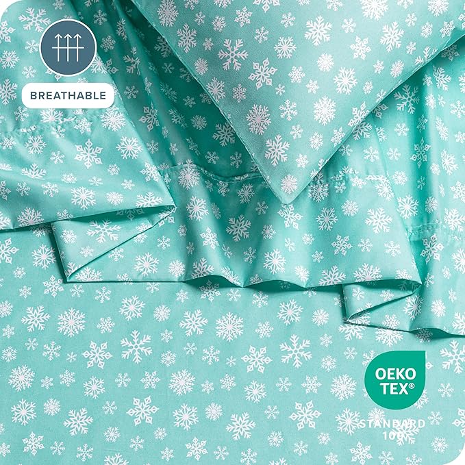Bare Home Twin Sheet Set - 1800 Ultra-Soft Microfiber Double Brushed - Deep Pockets - Easy Fit - Extra Soft - 3 Piece Set - Holiday Bed Sheets (Twin, Snowdrift)