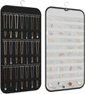 Hanging Jewelry Organizer for Necklaces Earrings, 1-Pack, Black and White | Foldable Double-Sided 36 hooks & 40 clear pockets; swivel hook fits walls, doors & rods for earrings, bracelets, rings