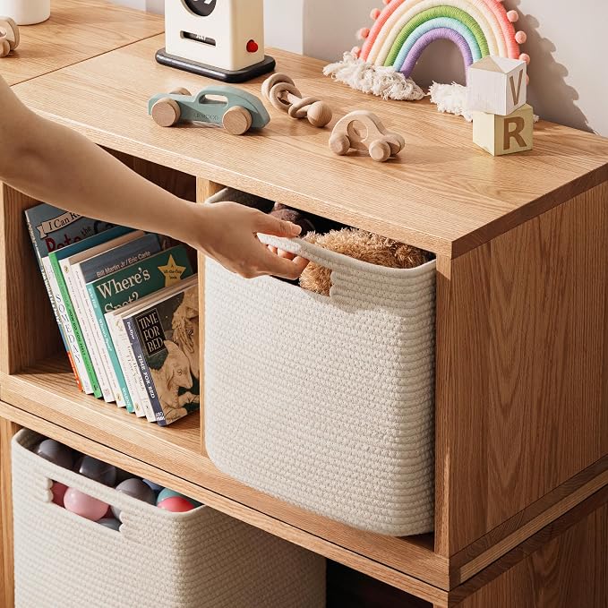 UBBCARE Set of 4 Storage Cubes-11 X 10.5 X 10.5 In, Cotton Rope Basket for Shelves, Toys, Book, Cube Storage Bin with Handles, Woven Storage Basket for Organizing, Beige