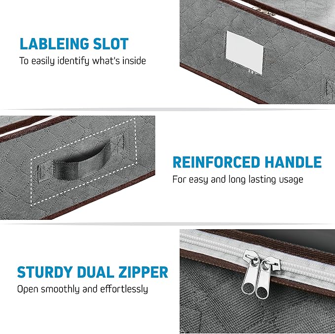Under Bed Storage Bins - 90L Pack Of 4 Under The Bed Storage Containers For Clothes, Blankets, Winter Clothing, & Shoes - Underbed Storage Containers With Handles, Dual Zippers, & Clear Top