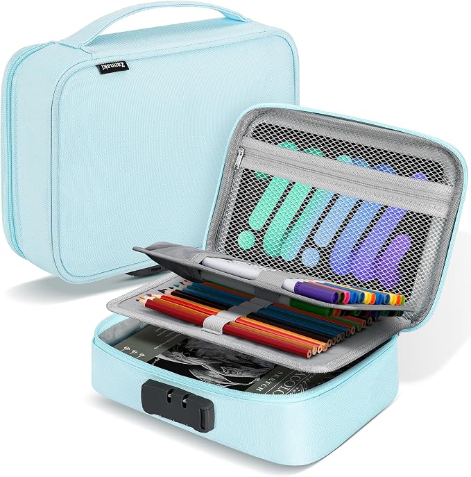 Zannaki Large Capacity Pencil Pouch Case with Lock, Pen Marker Stationery Bag Art Supply Storage Organizer Box for Bullet Journal Middle High School College Student Teen Girl Women Adult, Mint Green