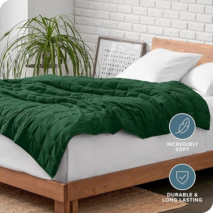 Bare Home Weighted Blanket Full or Queen Size 15lb (48" x 72") for Adults - All-Natural 100% Cotton - Premium Heavy Blanket Nontoxic Glass Beads (Forest Green, 48"x72")