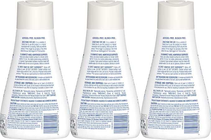 Clorox Disinfecting Mist, Lemongrass Mandarin, Household Essentials, 3 Refills, 16 Fl Oz Each