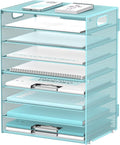 DALTACK 9-Tier Paper Organizer for Desk, Mesh Letter Tray Desk Organizer with Handles, Space-Saving File Organizer for Office Home School, Blue