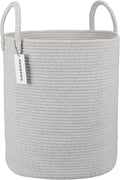 XUANGUO Cotton Rope Laundry Basket Hamper for Clothes Woven Storage Basket for Living Room Bedroom Boho Tall Rope Baskets for Blanket Toys Pillow Towels Baby Nursery Hamper Bin Large light grey