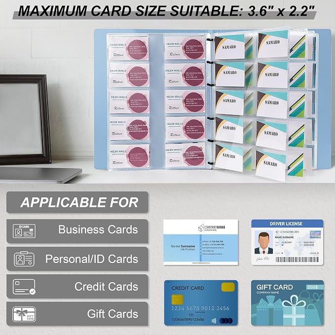 MyLifeUNIT Business Card Book, Name Card Holder Book with 600 Business Cards Capacity, Credit Card Book File Storage (Light Blue)