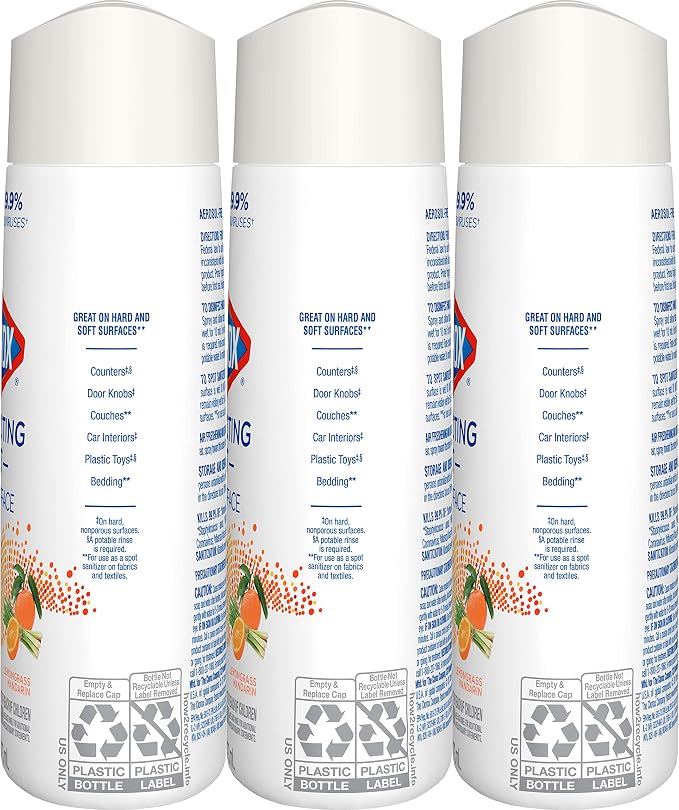Clorox Disinfecting Mist, Lemongrass Mandarin, Household Essentials, 3 Refills, 16 Fl Oz Each