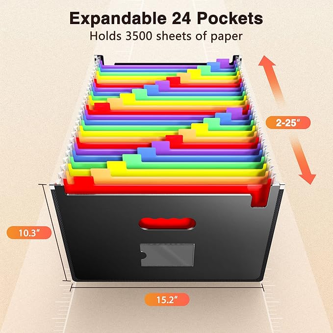Ultra-Large Accordion File Organizer with Tabs & Stickers, Legal Size/Letter/A4 Paper 24 Pockets Expanding File Folder, Expandable Important Document Organizer Bill Receipt Paper Storage