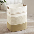 85L Tall Woven Laundry Basket Hamper with Leather Handles,Khaki | 17"x14"x22", collapsible wicker hamper, storage for dirty clothes, toys, blankets, gifts, living room, bedroom, bathroom