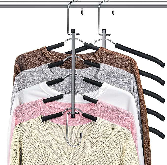 Clothes Hangers Space Saving Shirt Hangers, Non Slip Multi Shirt Organizer for Closet with Foam Padded Closet Organizers and Storage for T Shirt Short Dress Sweater Blouse Hoodie Coat Black 2 Pack