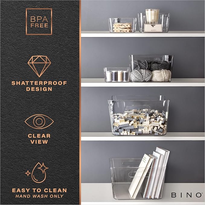BINO | Plastic Organizer Bins, Small - 4 Pack | The SOHO Collection | Multi-Use Plastic Bin | Pantry & Freezer Organizer Bin | Storage Containers | Bins for Home & Kitchen Org
