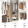 8FT Closet System with 3 Wooden Storage Shelves, 96'' Closet Organizer System with 3 Hanging Rods, Wall Mount Wardrobe Walk-in Closet, Adjustable Garment Rack from 5 to 8FT (Cut to Fit), White Oak