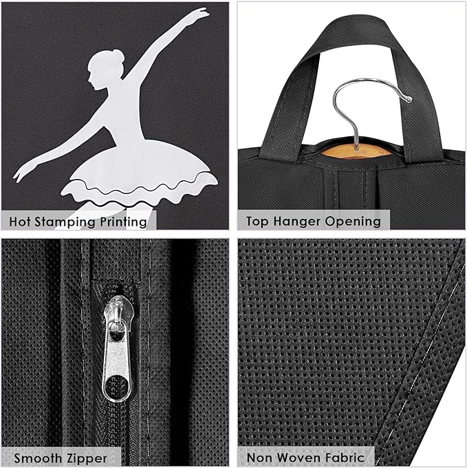 KEEGH 35 inch Girls Tutu Garment Bag Pancake Dance Bag, Black | Foldable, with Handle Strap, Ballet Tutu Bag, Dance Costume Garment Bag for Hanging Clothes and Dance Competition