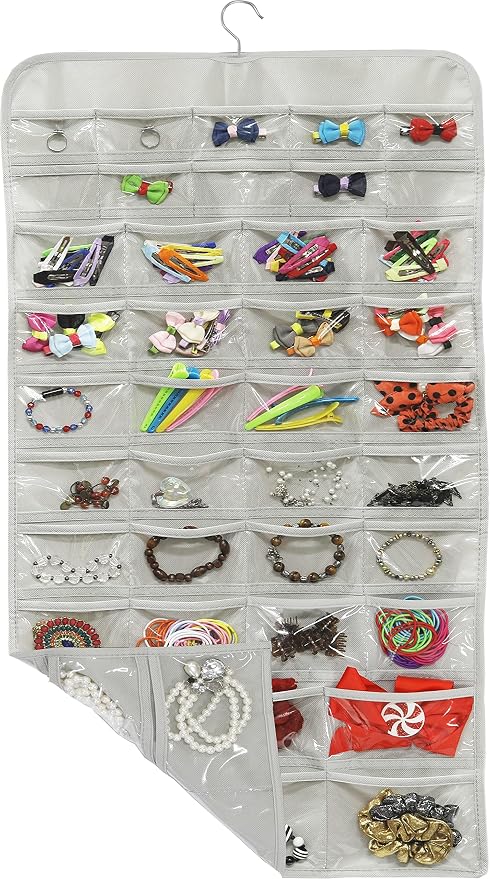 Simple Houseware 80-Pocket Hanging Jewelry Organizer with 5 Sizes | for All Types of Accessories, Gray