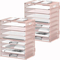 DALTACK 9-Tier Paper Organizer for Desk, Mesh Letter Tray Desk Organizer with Handles, Space-Saving File Organizer for Office Home School, Pink 2 Pack