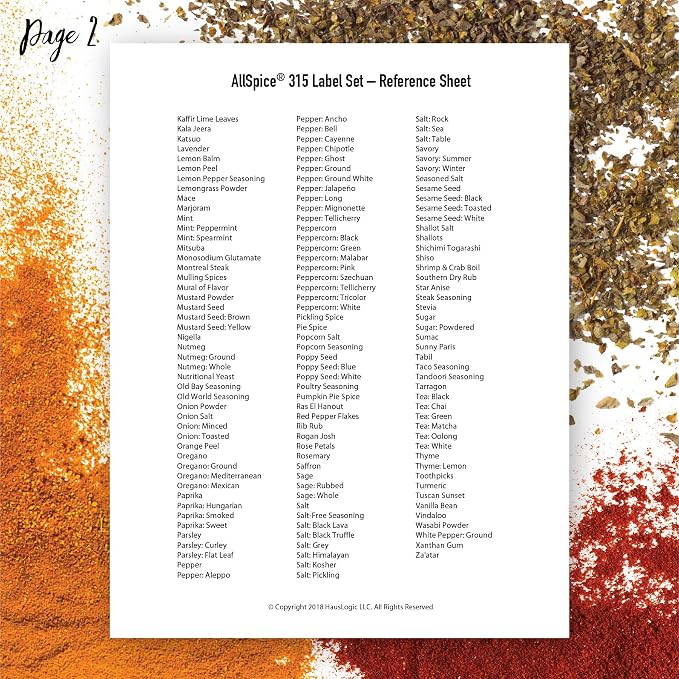 AllSpice 312 Preprinted Water Resistant Square Spice Jar Labels Set 2"