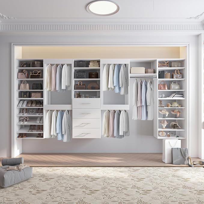 19.5" Wide Double Hanging Modular Closet System, Wall-Mounted Closet Organizer with Dual Hanging Rods, White
