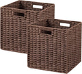 UBBCARE 2 Pack Wicker Basket, 11L×11H×10.5W inch Woven Paper Rope Storage Baskets for Shelves, Foldable Cube Storage bin with Handle, Storage Basket for Organizing & Decor, Brown