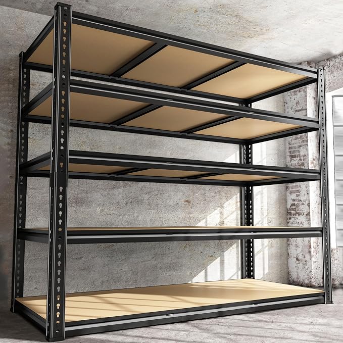 48" W Garage Shelving Heavy Duty 3080LBS Garage Storage Shelving, 5 Tier Adjustable Metal Shelving Unit Utility Rack Shelf for Warehouse, Pantry, Closet, Kitchen 72" H x 48" W x 24" D,Industrial，Black