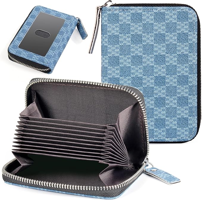 Credit Card Wallet, RFID Card Case Wallet, Zipper Card Cases Holder for Men Women, RFID Blocking, KeyChain Wallet, Compact Size Card Organizer Case for Women