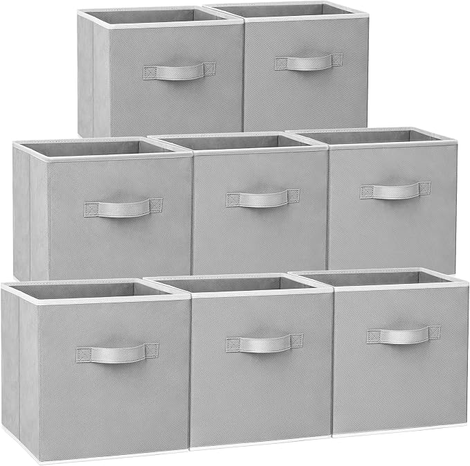 Criusia Large Storage Cubes - 13 Inch Heavy Duty Fabric Storage Bins for Shelves Closet, Cube Organizer - 8 Pack Collapsible Cube Storage Bins Baskets for Organizing Clothes Blankets Toys (Grey)