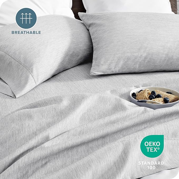 Bare Home Twin Sheet Set - 1800 Ultra-Soft Microfiber Double Brushed - Deep Pockets - Easy Fit - Extra Soft - 3 Piece Set - Bedding Sheets & Pillowcases (Twin, Heathered Pewter)
