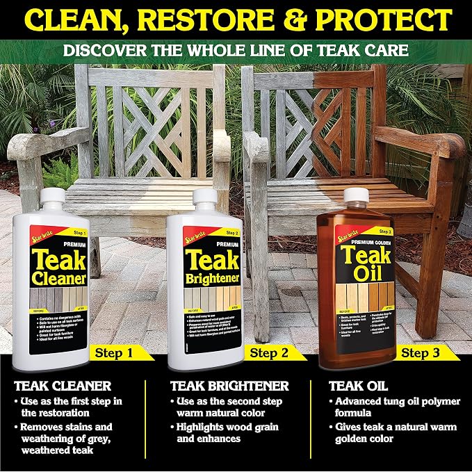 STAR BRITE Premium Teak Cleaner - Restore, Renew & Refresh Old Weathered Gray Teak Furniture & Other Fine Woods - Step 1 - 32 OZ (081432)