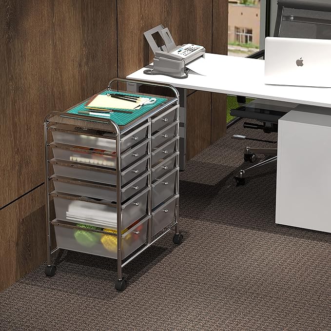 Simple Houseware 12 Drawers Rolling Utility Cart Organizer, Chrome | 2-Column, 32" Height, Lockable Wheels, for School, Office, Art Craft, and Paper Storage
