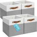 OrganiHaus 11x11 Cube Storage Bins, Set of 4 - Fabric Storage Cubes | Sturdy, holds its shape; odor-free; fits ClosetMaid 11-inch shelves; vegan leather handles