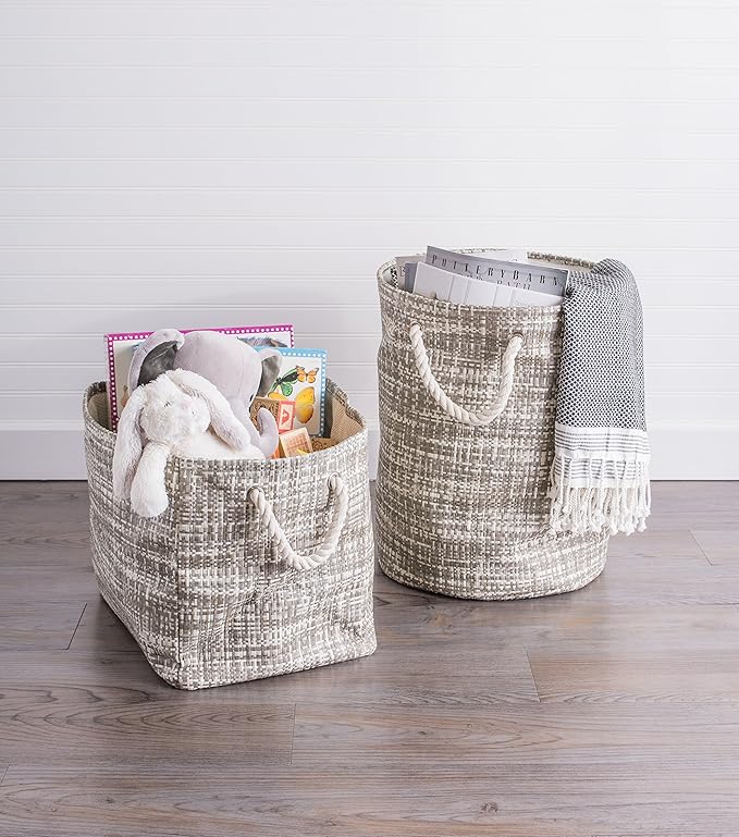DII Woven Paper Storage Bin, Tweed, Stone, Large (Pack of 2)