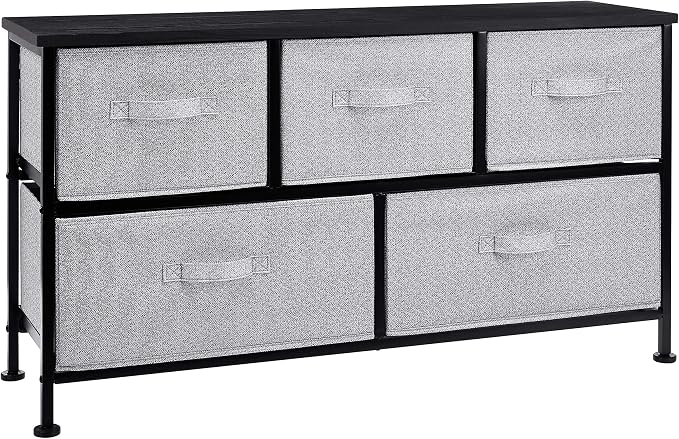 Amazon Basics Extra Wide Fabric 5-Drawer Storage Organizer Unit for Bedroom Closet, Black