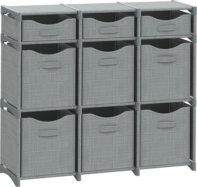 Cube Storage Organizer with 9 Storage Bins Included – Storage Cubes for Home Organization, Toy Storage, Office Storage, Living Room Storage, and General Storage Solution (Grey)