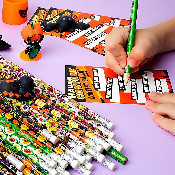 JOYIN 48PCS Halloween Pencils Bulk with Eraser, Colorful Fall Pencil Assortment, 12 Design Halloween Themed Stationery Set for Kid Girl Boy Trick or Treating Party Favor Supplies, Classroom Gift Prize
