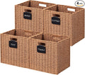 UBBCARE 4 Pack Wicker Basket, 10.5×10.5 Storage Cubes with Label, Foldable Cube Storage Bin with Handle, Square Storage Basket for Shelves, Woven Paper Rope Basket for Organizing, Caramel