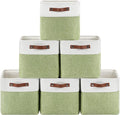 Patvingot Fabric Storage Cubes 11", 6 Pack, with PU Pull Handles,Foldable | For accessories on cube shelves or in closets; reinforced opening, pull-out access, folds flat when empty,white and green