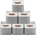 Patvingot Fabric Storage Cubes 11", 6 Pack, with PU Pull Handles,Foldable | For accessories on cube shelves or in closets; reinforced opening, pull-out access, folds flat when empty,white and gray