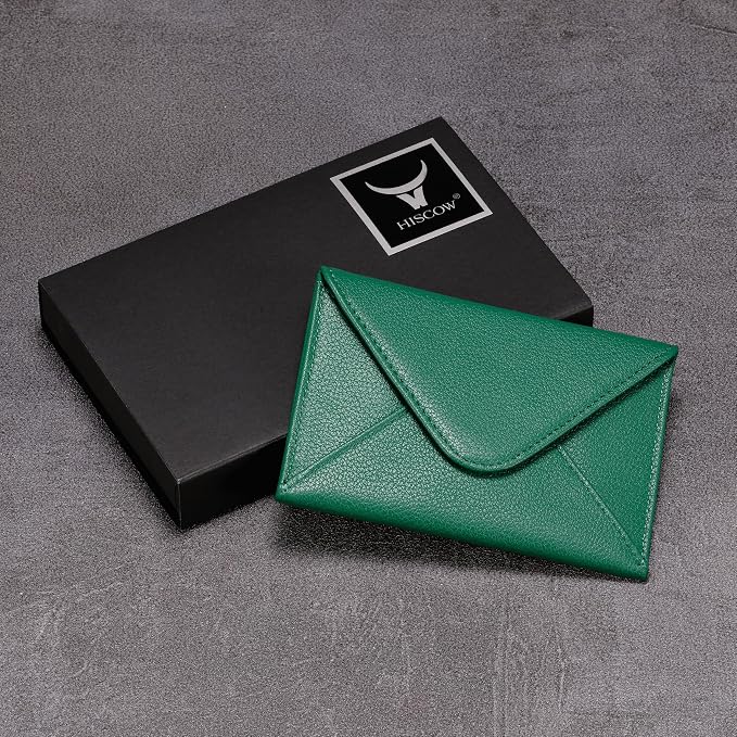 HISCOW Envelope Business Card Case with Magnet Closure - Italian Calfskin (Green)