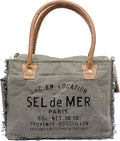 Shy Shy Bags Sel De Mer Canvas & Cowhide Tote Bag - Upcycled Radiant Leather Hand Bag