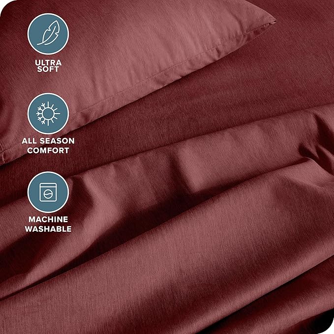 Bare Home Full XL Sheet Set - Luxury 1800 Ultra-Soft Microfiber Full Extra Long Sheets - Double Brushed - Deep Pockets - Easy Fit - 4 Piece Set (Full XL, Heathered Rose)