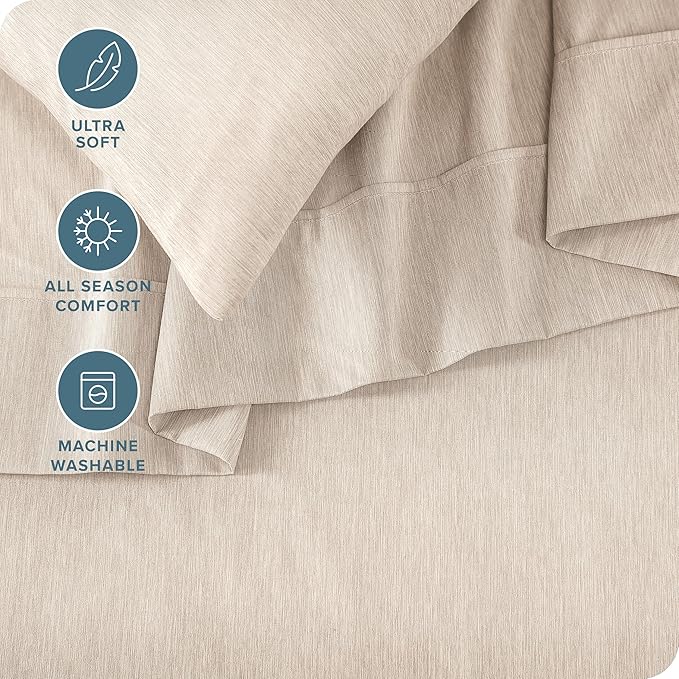 Bare Home King Sheet Set - Luxury 1800 Ultra-Soft Microfiber Double Brushed - Deep Pockets - Easy Fit - 4 Piece Set - Bedding Sheets & Pillowcases (King, Heathered Pebble)