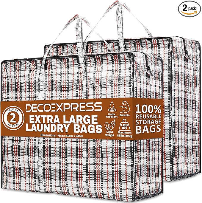 2 Pack Heavy Duty Moving Bags with Strong Zipper & Carrying Handles, 107L/ 28 gal Large Durable Clothes Storage Totes, 88 lbs Packing Moving Boxes, Closet Organizers and Storage (29.9x23.2x29.4 IN)