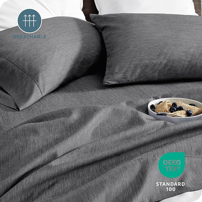 Bare Home Split King Sheet Set - 1800 Ultra-Soft Microfiber Double Brushed - Deep Pockets - Easy Fit - 5 Piece Set - Bed Sheets (Split King, Heathered Grey)