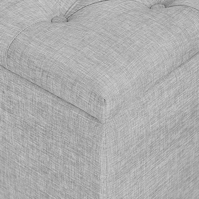 Furinno Laval Button Tufted Storage Ottoman Bench, with Safety Hinged Soft Closed Seat, for Entryway, Bedroom, Living Room, Glacier