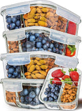 PrepNaturals 5 Pack 34 Oz Glass Meal Prep Containers - Dishwasher Microwave Freezer Oven Safe - Glass Storage Containers with Lids (Multi-Compartment) | Borosilicate Glass Meal Prep Containers - Airtight Leak-Resistant Lids, Microwave, Oven & Freezer S...