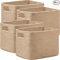 4 Pack Storage Baskets for Organizing, Shelf Baskets with Handles, Brown | 14.5"L x 9.8"W x 9"H, Woven Basket, Cotton Rope Basket, Toy Storage, Cube Shelf, Gift Baskets Empty, Home Decor