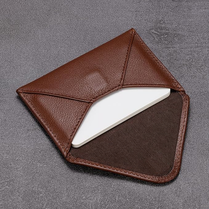 HISCOW Envelope Business Card Case with Magnet Closure - Italian Calfskin, Coffee
