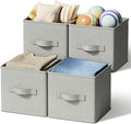 LayerSpace 4 Pack Foldable Fabric Closet Storage Bins, 11Inch Organizer Cubes with Handles, Linen Storage Boxes for Clothes, Toys, Books and Home Organization,Gray